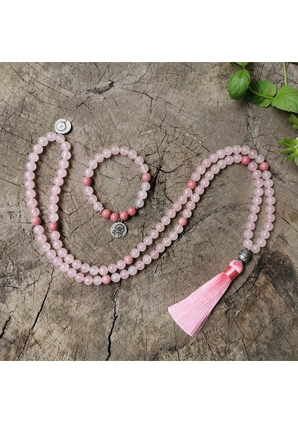 Kırmızı Kahverengi 8mm Rhodonite, Gül Kuvars, Pembe, Ayçiçeği, Yoga Meditasyon Japa Mala Kolye, Takı Setleri, 108 Tesbih, Takılar Kolye Kadın (Yurt Dışından) fiyatları