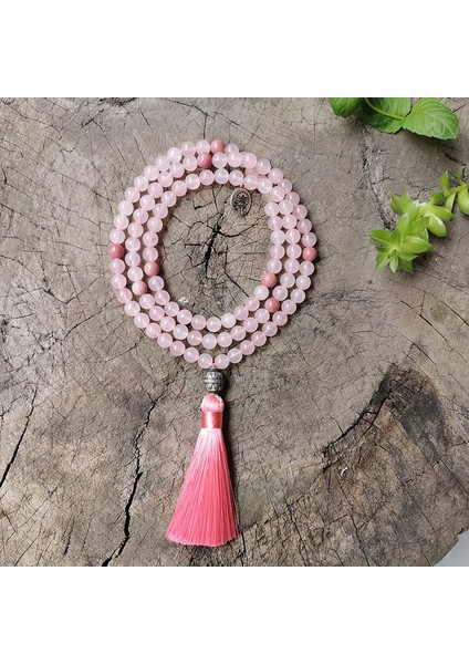 Kırmızı Kahverengi 8mm Rhodonite, Gül Kuvars, Pembe, Ayçiçeği, Yoga Meditasyon Japa Mala Kolye, Takı Setleri, 108 Tesbih, Takılar Kolye Kadın (Yurt Dışından) modelleri