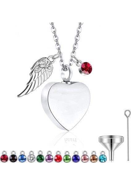 Stili Özelleştir Ağustos Kalp Urn Kolye ile Külleri Için 12 Doğum Taşları Melek Kanatları Kremasyon Kolye Anıt Külleri Urn Moda Takı Hatıra (Yurt Dışından) modelleri
