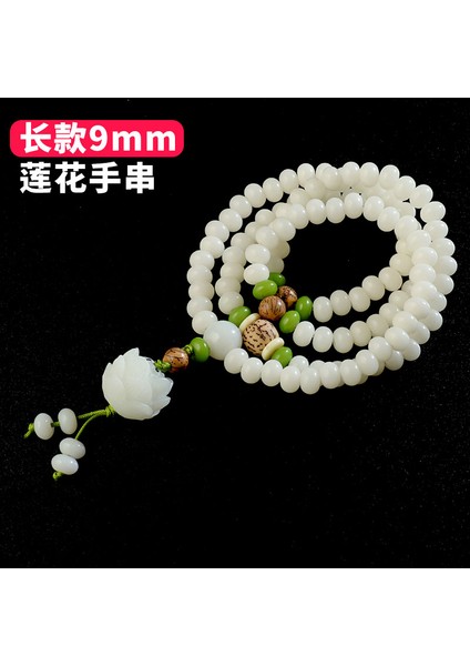 9 mm Beyaz Yeşim Bodhi Kök Bileklik Eed Erkek ve Kadın Çift Modelleri Boncuk Tespih Lotus Kolye (Yurt Dışından)