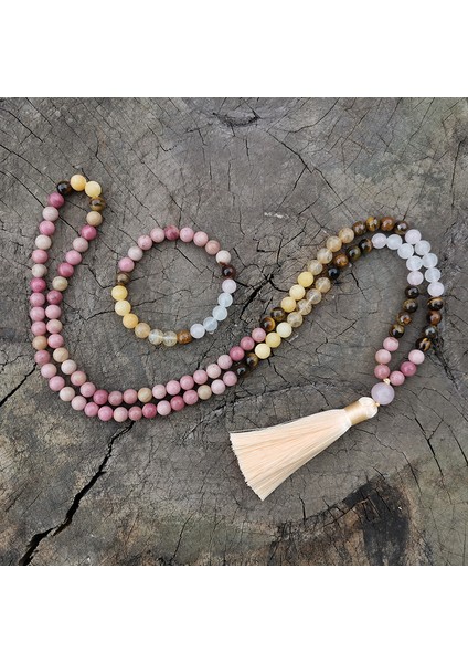Altın Rengi 8mm Rhodonite, Kaplan Gözü Japa Mala Seti, Koruyucu, Meditasyon Mala, Namaste Yoga Takı, Budist Mala Tespih, 108 Mala Boncuk (Yurt Dışından) fiyatları