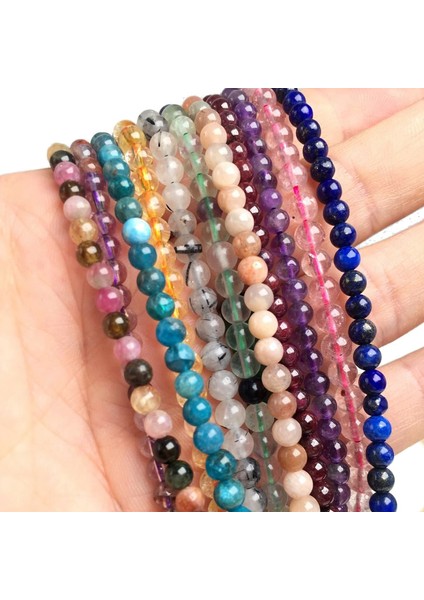 40CM Tarzı Ametist Doğal Lapis Lazuli Kristal Kuvars Garnet 4mm Yuvarlak Boncuk 40 cm Uzunluk Bilezik Kolye Çift Kullanımlı Takı Takı Bayan Hediye (Yurt Dışından)