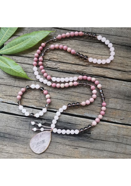 Ayarlamak 8mm Rhodonite Obsidyen Kristal Taş Boncuk, Gül Kuvars Kolye, Dua Bileklik, Aşk Şifa, Meditasyon, 108 Mala Boncuk Kolye (Yurt Dışından)
