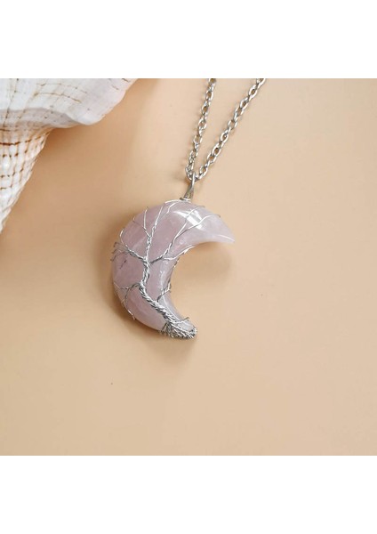 Malakit Hayat Ağacı Hilal Ay Şekli Kolye Silvertone Tel Sarma Doğal Taşlar Şifa Kristal Kadın Kolye (Yurt Dışından) indirimleri