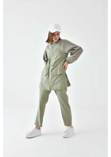 Kadın File Detaylı Takım Haki modelleri