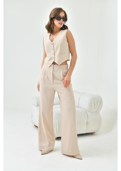 Kadın Simli Crep Yelekli Takım Taş fırsatları