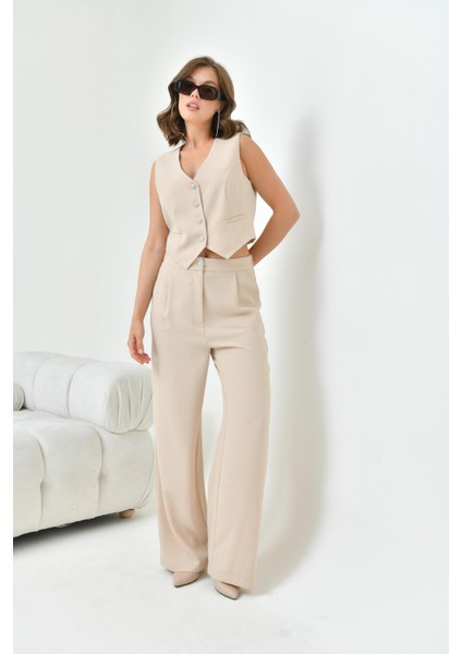 Kadın Simli Crep Yelekli Takım Taş indirimleri