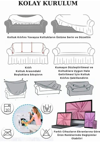 Amor Home Amorhome Krem Tek Parça Lastikli Üçlü Koltuk Örtüsü - Kanepe Örtüsü 180 x 230 Esnek, Jakarlı