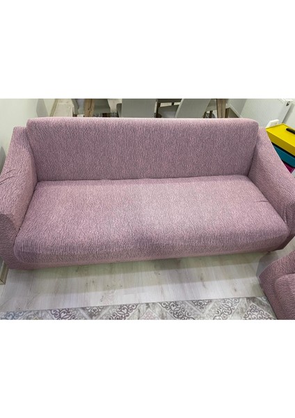 Amor Home Amorhome Pudra Tek Parça Lastikli Üçlü Koltuk Örtüsü - Kanepe Örtüsü 180 x 230 Esnek, Jakarlı