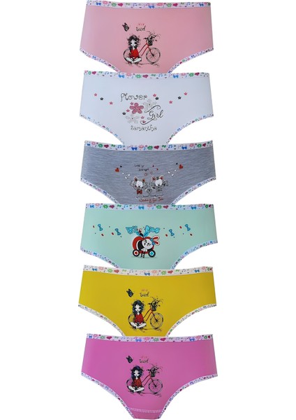 Tutku 832 Kız Çocuk Karışık Desenli Likralı Pamuklu 6 Lı Slip Külot