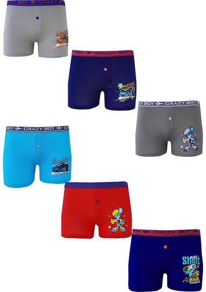 Tutku 0253 Erkek Çocuk Karışık Desenli Ekonomik 6 Lı Paçalı Boxer