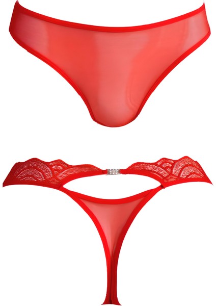 Helena Paris Kadın Transparan Taşlı Dantel Detaylı Tanga Slip (2749)