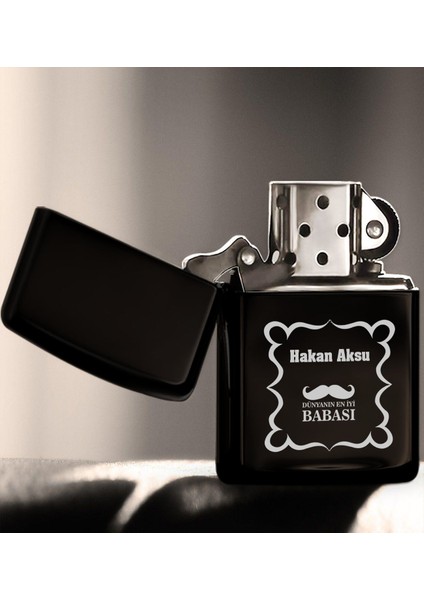 Kişiye Özel Isimli Dtf Baba Temalı Cam Kahve Fincanı & Türk Kahvesi & Ahşap Fotoğraf Tutucu & Çakmak Hediye Seti-4, Babaya Hediye, Babalar Günü Hediyeleri