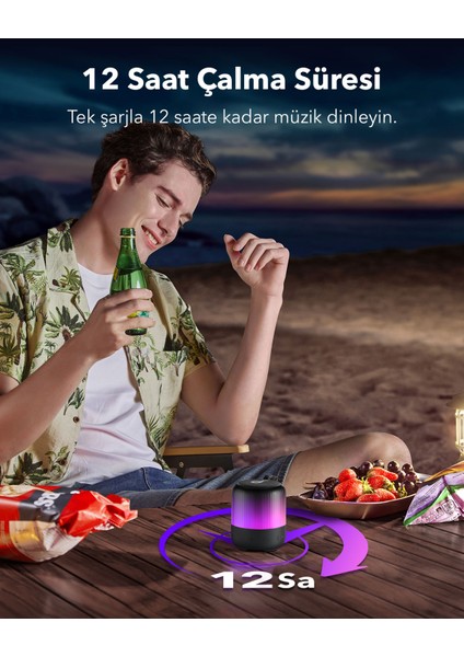 Soundcore Glow Mini Taşınabilir Hoparlör - 360° Ses Bluetooth Hoparlör - Işık Gösterisi - 12 Saat Pil - A3136