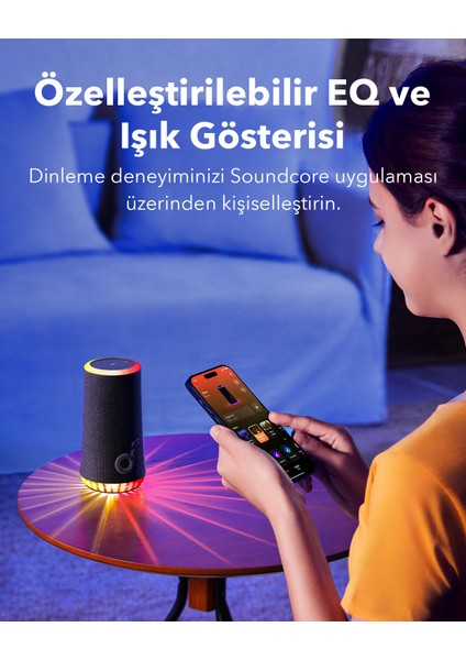 Soundcore Glow Taşınabilir Hoparlör - 360° Ses Bluetooth Hoparlör - Senkronize Radyant Işık - A3166