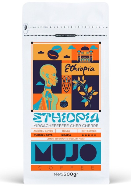 Ethiopia Yirgachefeffe Cher Cherre Çekirdek KAHVE-500gr