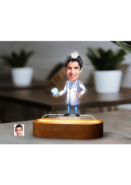 Kişiye Özel Erkek Diş Doktoru Karikatürlü Dekoratif 3D Biblo LED Işıklı Gece Lambası-1, Arkadaşa Hediye