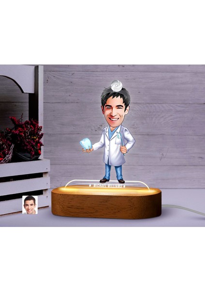 Kişiye Özel Erkek Diş Doktoru Karikatürlü Dekoratif 3D Biblo LED Işıklı Gece Lambası-1, Arkadaşa Hediye