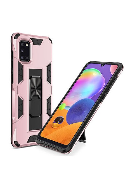 Samsung Galaxy A31 Stantlı ve Tam Koruma Sağlayan Şık Volve Premium Sert Silikon Kılıf