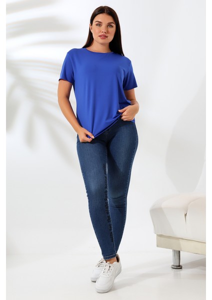 Kısa Kol Yumuşak Dokulu Dökümlü T-Shirt 21638 Saks