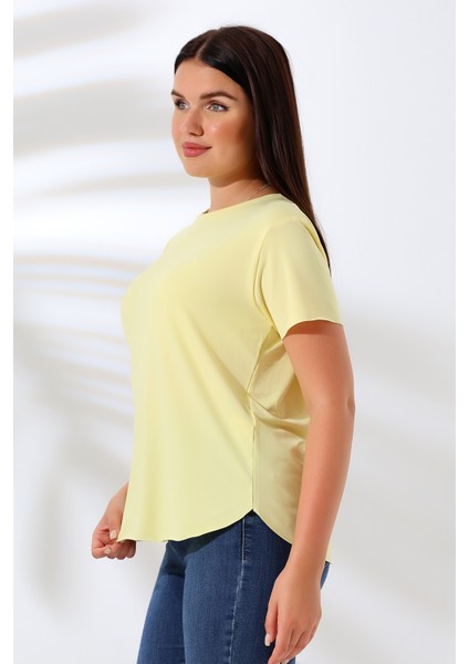 Kısa Kol Yumuşak Dokulu Dökümlü T-Shirt 21638 Açık Sarı fiyatları