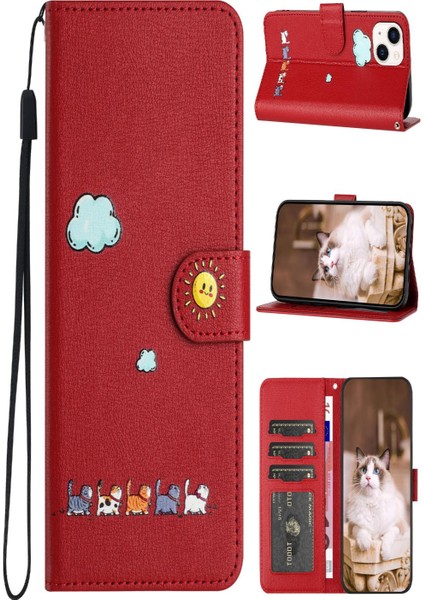 Iphone 15 Için Pro Karikatür Kedi Telefon Kılıfı Deri Kılıf (Yurt Dışından)