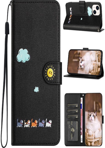 Iphone 15 Için Pro Karikatür Kedi Telefon Kılıfı Deri Kılıf (Yurt Dışından)