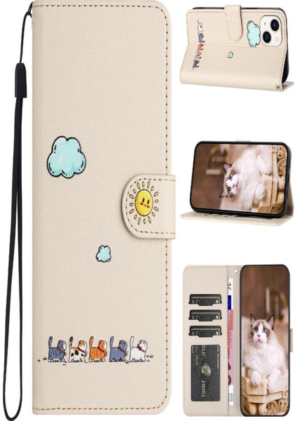 Iphone 15 Için Pro Karikatür Kedi Telefon Kılıfı Deri Kılıf (Yurt Dışından)