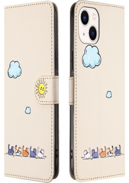 Iphone 15 Için Pro Karikatür Kedi Telefon Kılıfı Deri Kılıf (Yurt Dışından)