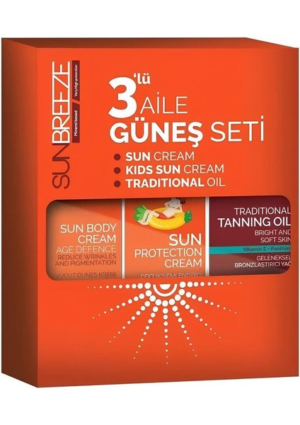 Sun Breeze 3lü Aile Güneş Seti 50+Spf Yüz Güneş Kremi , 50+Spf Çoçuk Güneş Kremi 0 Spf Bronzlaştırıcı Yağ