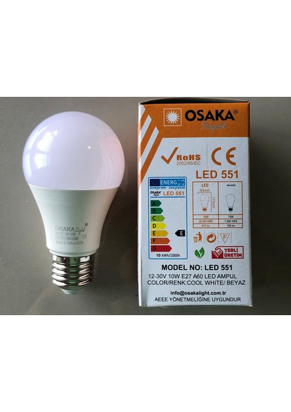 5 ADET12-30V E 27 LED Lamba 10W=75W 810 Lümen 6500KELVİN Beyaz