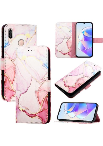 Huawei P20 Lite Mermer Desen Cüzdan Kickstand Pu Deri Kılıf (Yurt Dışından)