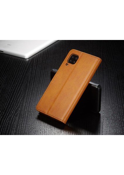 Huawei P40 Lite Buzağı Doku ile Yatay Çevir Deri Kılıf (Yurt Dışından)