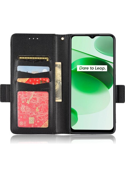 Realme Narzo 50A Başbakan Yan Toka Manyetik Pu Deri Kart Yuvaları Için Kılıf (Yurt Dışından)