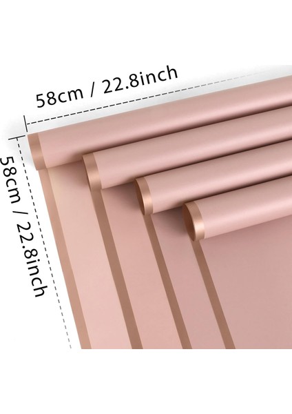 Roco Paper Co. Çiçek Buket Kağıdı - Çiçek Ambalaj Kağıdı - Pembe - Altın Kenarlı - Mat Opp 58X58 cm - 5 Adet