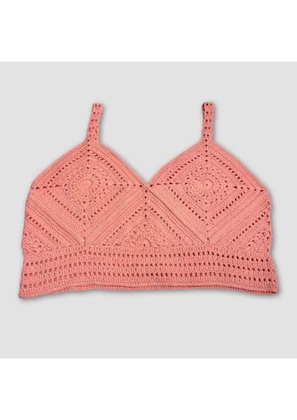 El Örgüsü Crop Büstiyer Bikini Üstü Motif - Pembe