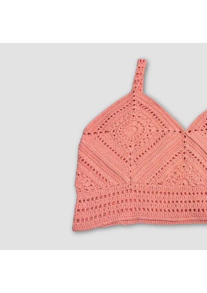 El Örgüsü Crop Büstiyer Bikini Üstü Motif - Pembe