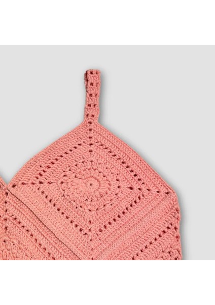 El Örgüsü Crop Büstiyer Bikini Üstü Motif - Pembe