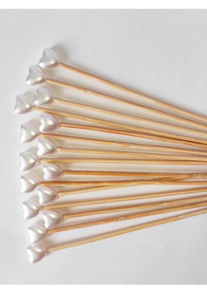 15 cm Uzun Kürdan - 30 Adet Kalp Inci Pasta Kürdanı - Nişan Söz Kalp Incili Kürdan fırsatları