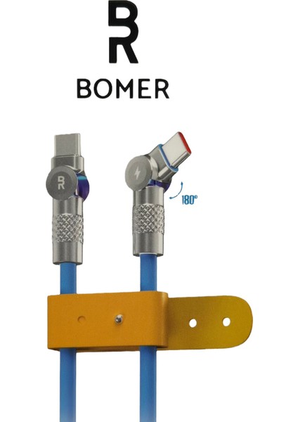 3826 120W 6A MAVİ RENK TYPE C to TYPE C 180 DERECE DÖNER BAŞLI IŞIKLI ŞARJ VE DATA KABLOSU