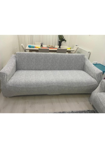 Amor Home Amorhome Taş Gri 3-3-1-1 Lastikli Jakarlı Koltuk Örtüsü - Kanepe Örtüsü Takımı 180X230 Esnek, 4 Parça