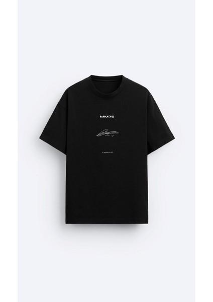 Imza Baskılı Oversize Siyah Erkek T-Shirt