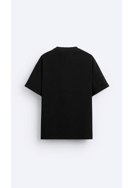 Imza Baskılı Oversize Siyah Erkek T-Shirt