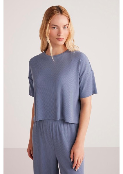 Kadın Kısa Kol Indigo Pijama Takım C7T5N4O9
