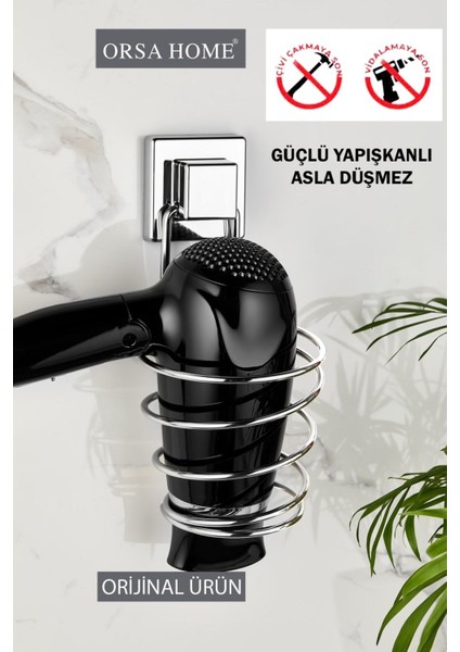 Fön Makinesi Tutucu Yapışkanlı Saç Kurutma Makine Askısı Krom Fönlük Fön Makinesi Askısı Fön Askı