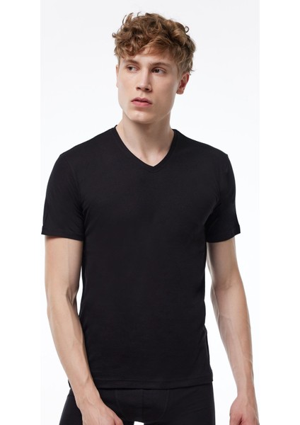 Erkek Siyah 3 Lü Paket Basic V Yaka Ince Modal Yaz Serinliği Tshirt 3M085 fiyatları