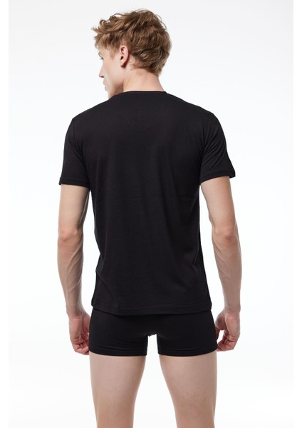 Erkek Siyah 3 Lü Paket Basic V Yaka Ince Modal Yaz Serinliği Tshirt 3M085 modelleri