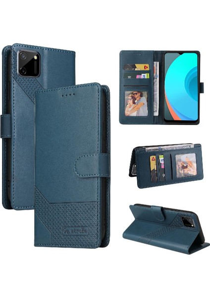Realme C11 Kickstand Üç Kart Yuvaları Premium Deri 4 Için Flip Case (Yurt Dışından)