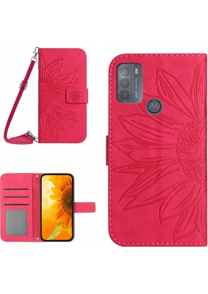 Motorola Moto G50 ile Uyumlu Kabartmalı Ayçiçeği Cüzdanlı Uzun Çıkarılabilir Askılı ve Manyetik Kart Tutuculu Telefon Kılıfı (Yurt Dışından)