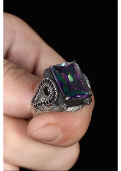 Ksrmoda Mistik Topaz Taşlı 925 Ayar Gümüş Erkek Yüzük